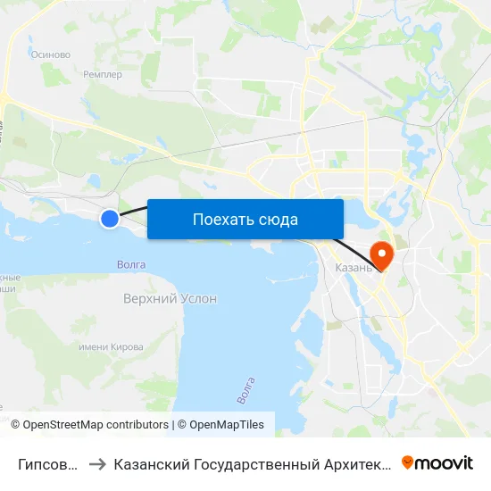 Гипсовый Завод to Казанский Государственный Архитектурно-Строительный Университет map