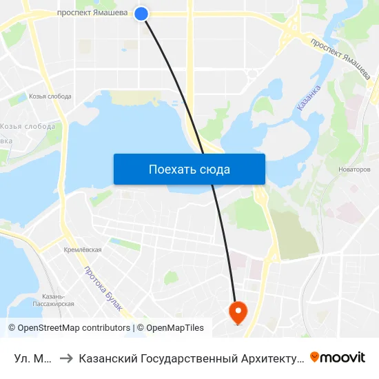 Ул. Мусина-5 to Казанский Государственный Архитектурно-Строительный Университет map