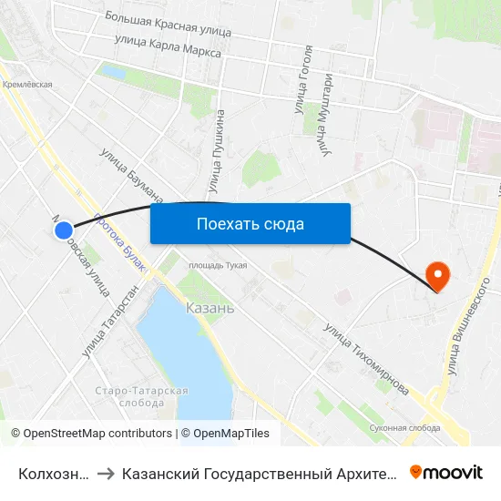 Колхозный Рынок to Казанский Государственный Архитектурно-Строительный Университет map