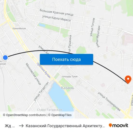Жд Вокзал to Казанский Государственный Архитектурно-Строительный Университет map