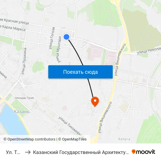 Ул. Толстого to Казанский Государственный Архитектурно-Строительный Университет map