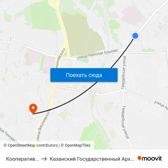 Кооперативный Институт-2 to Казанский Государственный Архитектурно-Строительный Университет map