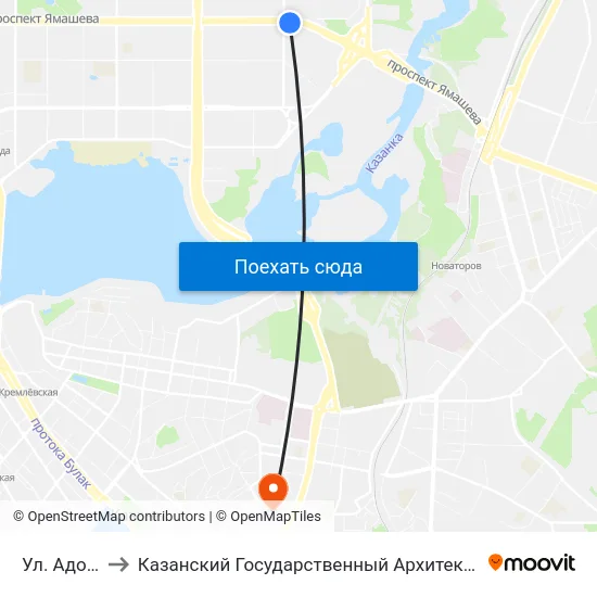 Ул. Адоратского to Казанский Государственный Архитектурно-Строительный Университет map