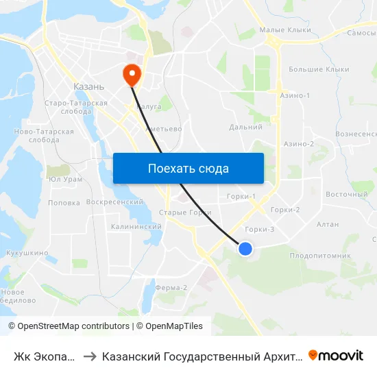 Жк Экопарк Дубрава-1 to Казанский Государственный Архитектурно-Строительный Университет map