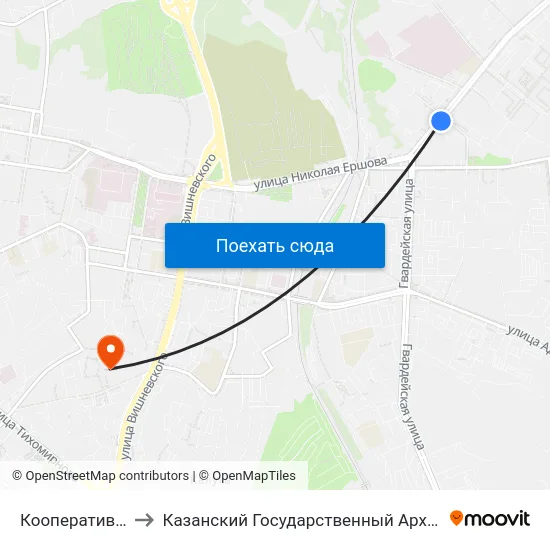 Кооперативный Институт-3 to Казанский Государственный Архитектурно-Строительный Университет map
