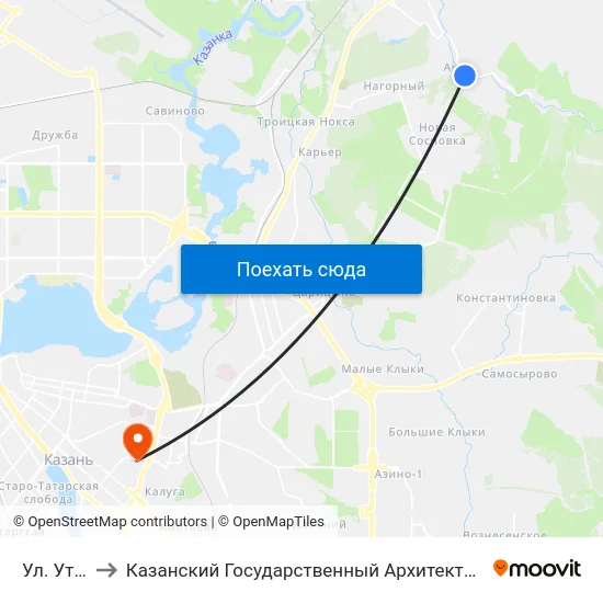 Ул. Утренняя to Казанский Государственный Архитектурно-Строительный Университет map