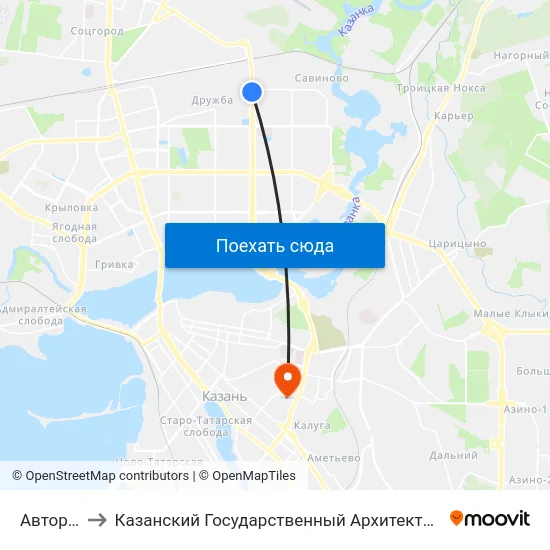 Авторынок-1 to Казанский Государственный Архитектурно-Строительный Университет map