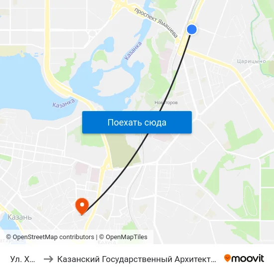 Ул. Халитова to Казанский Государственный Архитектурно-Строительный Университет map