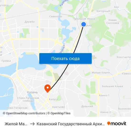 Жилой Массив Карьер-1 to Казанский Государственный Архитектурно-Строительный Университет map