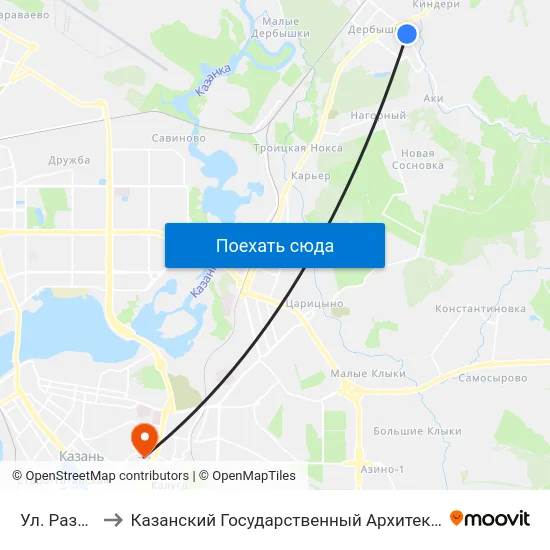Ул. Раздольная-3 to Казанский Государственный Архитектурно-Строительный Университет map