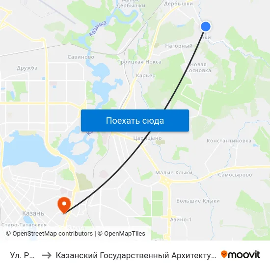 Ул. Родник-1 to Казанский Государственный Архитектурно-Строительный Университет map