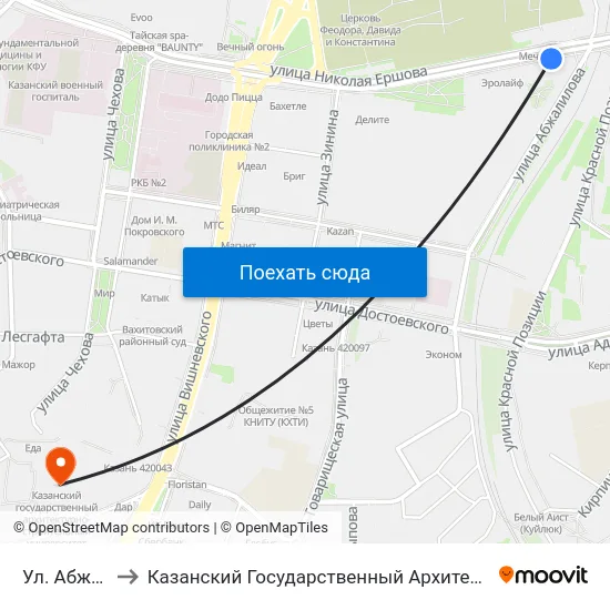 Ул. Абжалилова-1 to Казанский Государственный Архитектурно-Строительный Университет map