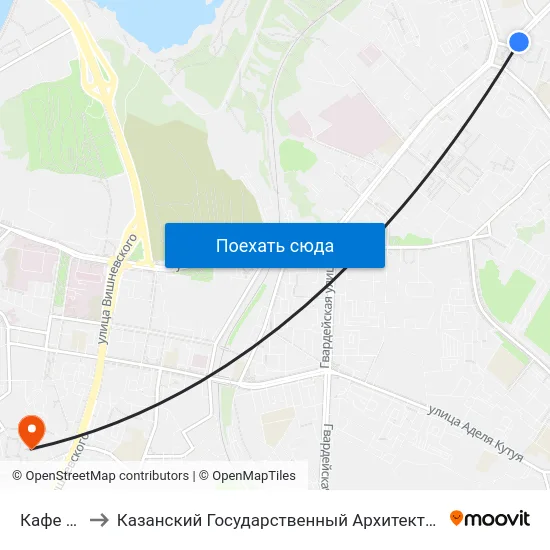 Кафе Полет-1 to Казанский Государственный Архитектурно-Строительный Университет map