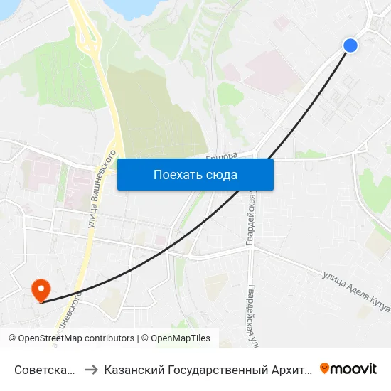 Советская Площадь-1 to Казанский Государственный Архитектурно-Строительный Университет map