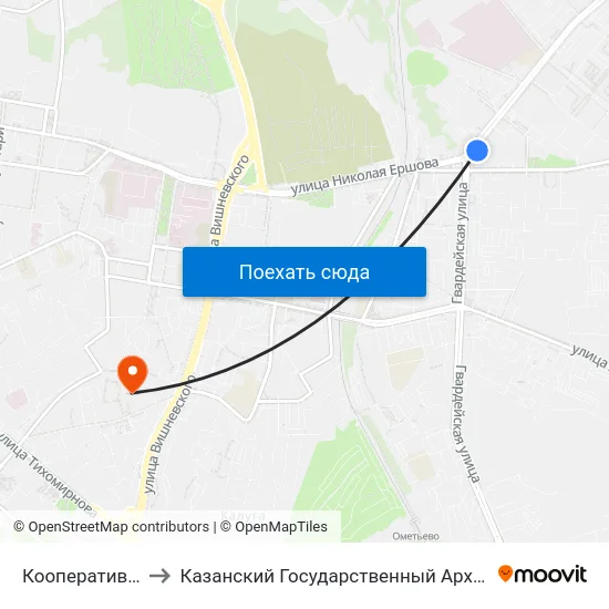 Кооперативный Институт-1 to Казанский Государственный Архитектурно-Строительный Университет map