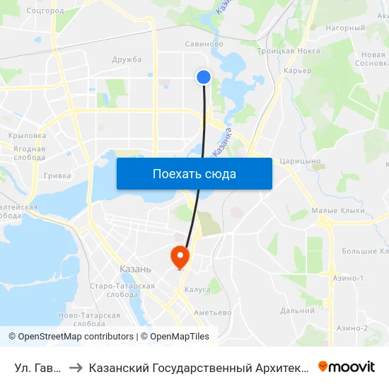 Ул. Гаврилова-3 to Казанский Государственный Архитектурно-Строительный Университет map