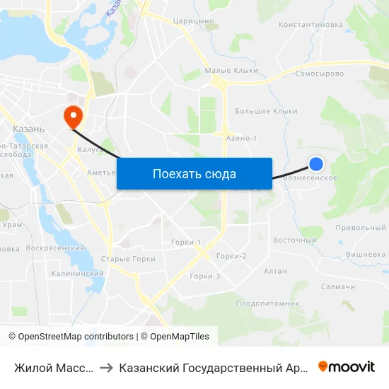 Жилой Массив Вознесенское to Казанский Государственный Архитектурно-Строительный Университет map