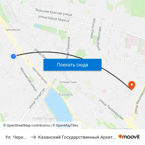 Ул. Чернышевского-3 to Казанский Государственный Архитектурно-Строительный Университет map