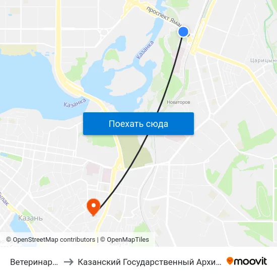 Ветеринарная Академия to Казанский Государственный Архитектурно-Строительный Университет map