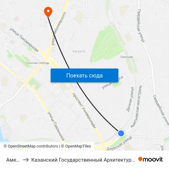 Аметьево to Казанский Государственный Архитектурно-Строительный Университет map