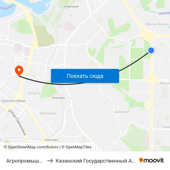 Агропромышленный Парк Казань to Казанский Государственный Архитектурно-Строительный Университет map