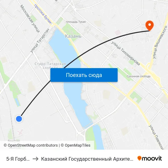 5-Я Горбольница-1 to Казанский Государственный Архитектурно-Строительный Университет map