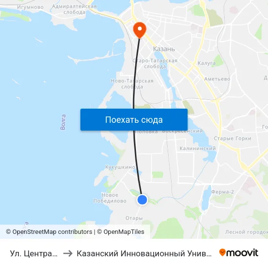 Ул. Центрально-Отарская to Казанский Инновационный Университет Имени В.Г Тимирясова (Иэуп) map