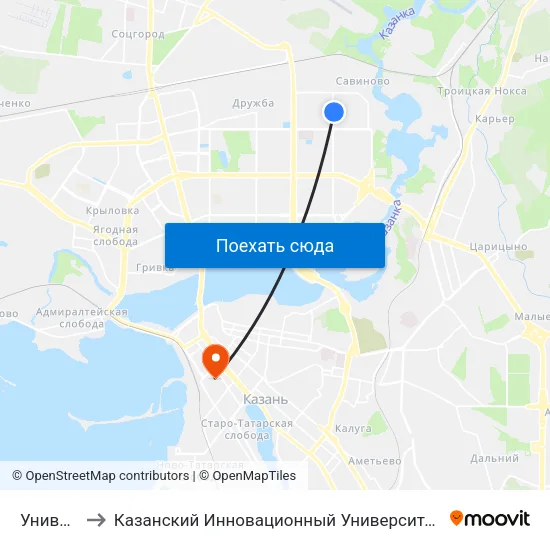 Универсам 2 to Казанский Инновационный Университет Имени В.Г Тимирясова (Иэуп) map