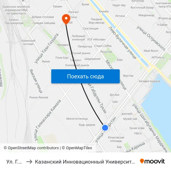 Ул. Г.Тукая-1 to Казанский Инновационный Университет Имени В.Г Тимирясова (Иэуп) map