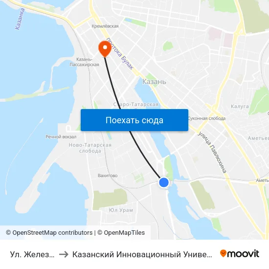 Ул. Железнодорожная to Казанский Инновационный Университет Имени В.Г Тимирясова (Иэуп) map