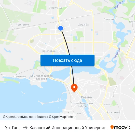 Ул. Гагарина-3 to Казанский Инновационный Университет Имени В.Г Тимирясова (Иэуп) map