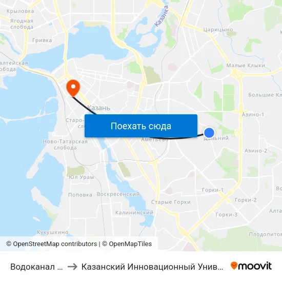 Водоканал (Ул. Родины)-1 to Казанский Инновационный Университет Имени В.Г Тимирясова (Иэуп) map