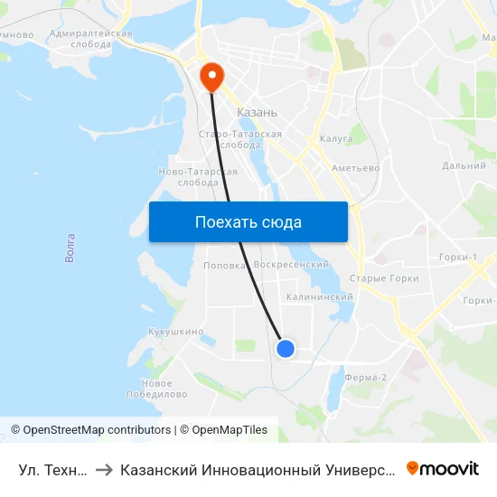 Ул. Техническая-1 to Казанский Инновационный Университет Имени В.Г Тимирясова (Иэуп) map