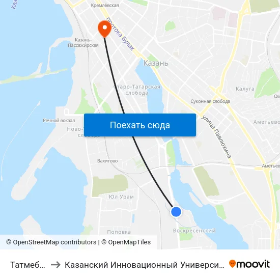 Татмебельбыт-1 to Казанский Инновационный Университет Имени В.Г Тимирясова (Иэуп) map