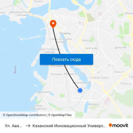 Ул. Авангардная-1 to Казанский Инновационный Университет Имени В.Г Тимирясова (Иэуп) map