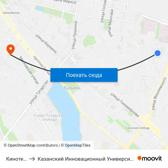 Кинотеатр Мир to Казанский Инновационный Университет Имени В.Г Тимирясова (Иэуп) map