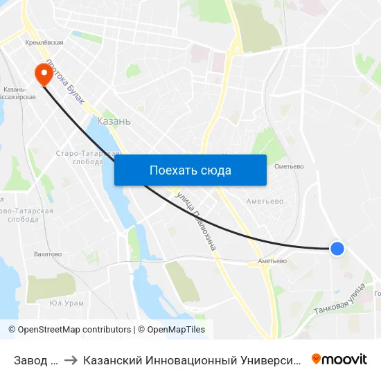 Завод Жби-2-1 to Казанский Инновационный Университет Имени В.Г Тимирясова (Иэуп) map