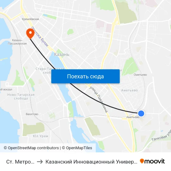 Ст. Метро Аметьево-2 to Казанский Инновационный Университет Имени В.Г Тимирясова (Иэуп) map