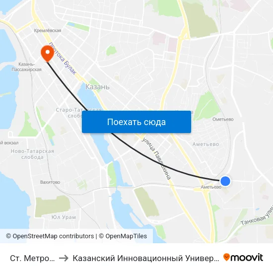 Ст. Метро Аметьево-1 to Казанский Инновационный Университет Имени В.Г Тимирясова (Иэуп) map