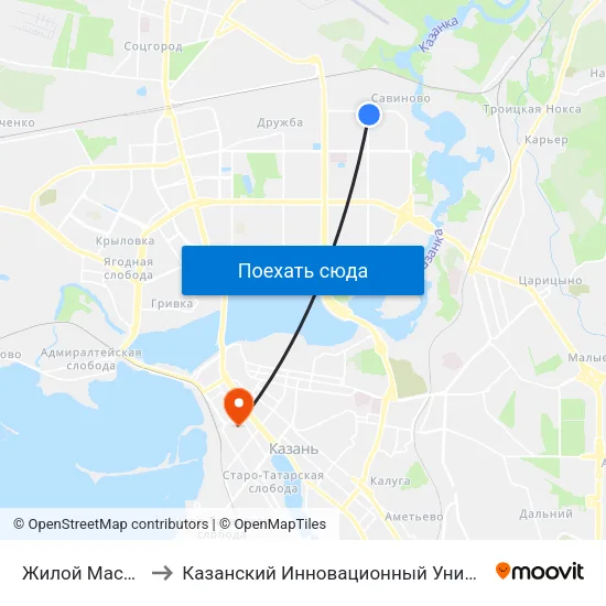 Жилой Массив Брикетный-2 to Казанский Инновационный Университет Имени В.Г Тимирясова (Иэуп) map