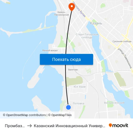 Промбаза Ласточка to Казанский Инновационный Университет Имени В.Г Тимирясова (Иэуп) map