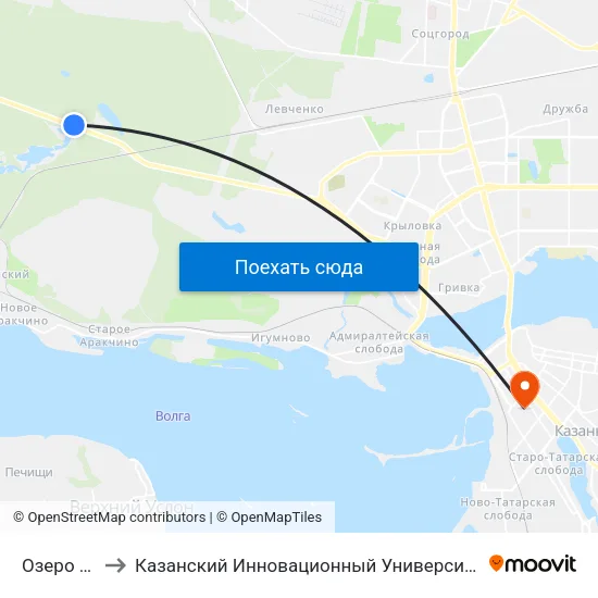 Озеро Лебяжье to Казанский Инновационный Университет Имени В.Г Тимирясова (Иэуп) map