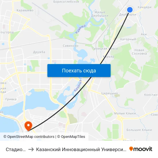 Стадион Ракета to Казанский Инновационный Университет Имени В.Г Тимирясова (Иэуп) map