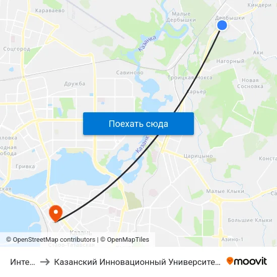 Интернат-2 to Казанский Инновационный Университет Имени В.Г Тимирясова (Иэуп) map