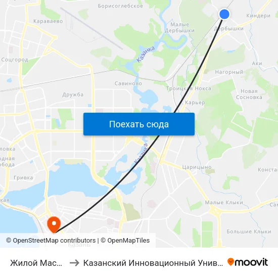 Жилой Массив Дербышки-1 to Казанский Инновационный Университет Имени В.Г Тимирясова (Иэуп) map
