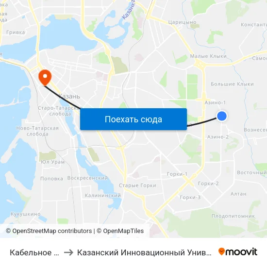 Кабельное Телевидение-2 to Казанский Инновационный Университет Имени В.Г Тимирясова (Иэуп) map