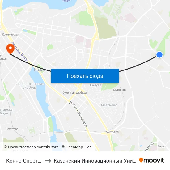 Конно-Спортивный Комплекс-3 to Казанский Инновационный Университет Имени В.Г Тимирясова (Иэуп) map