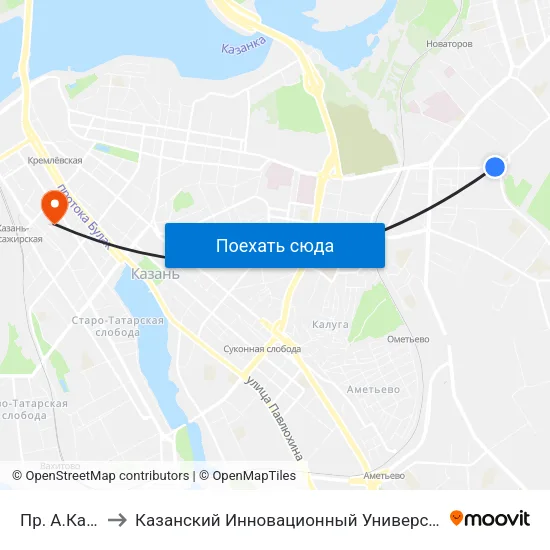 Пр. А.Камалеева-2 to Казанский Инновационный Университет Имени В.Г Тимирясова (Иэуп) map