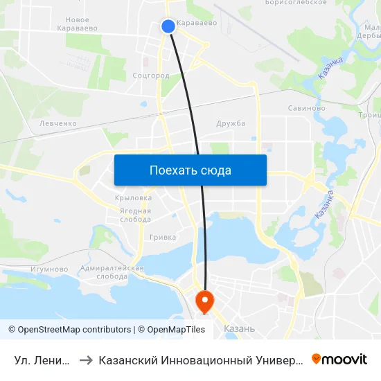 Ул. Ленинградская-3 to Казанский Инновационный Университет Имени В.Г Тимирясова (Иэуп) map