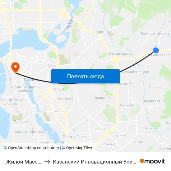 Жилой Массив Самосырово-1 to Казанский Инновационный Университет Имени В.Г Тимирясова (Иэуп) map